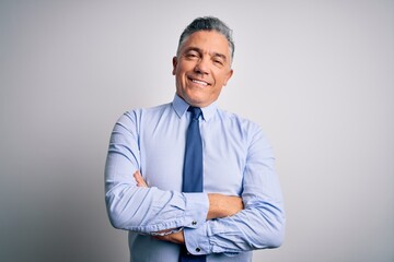 Middle age handsome grey-haired business man wearing elegant shirt and tie happy face smiling with...