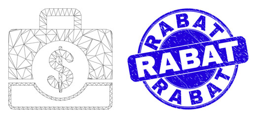 Obraz premium Web carcass business case pictogram and Rabat stamp. Blue vector rounded grunge seal stamp with Rabat phrase. Abstract carcass mesh polygonal model created from business case pictogram.