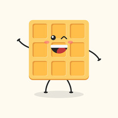 Cute Flat Cartoon Waffle Illustration. Vector illustration of cute Waffle with a smiling expression. Cute Waffle mascot design