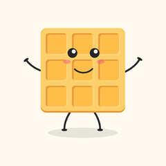 Cute Flat Cartoon Waffle Illustration. Vector illustration of cute Waffle with a smiling expression. Cute Waffle mascot design