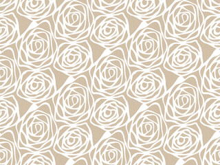 Hand drawn swirl rose flower on canvas pattern seamless repeat background