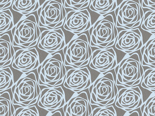 Hand drawn swirl rose flower on canvas pattern seamless repeat background