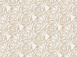Hand drawn swirl rose flower on canvas pattern seamless repeat background