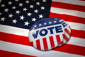 USA (America) Vote pin button badge with American flag on the background.