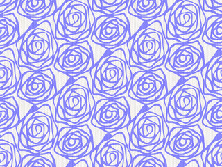 Hand drawn swirl rose flower on canvas pattern seamless repeat background