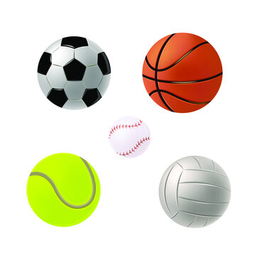 Set of sports balls items at white background. Vector Illustration
