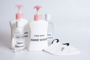 hand sanitizer hand wash and face mask for protection from covid 19 pandemic