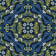 Bandana print. Women's shawl with floral pattern. Mediterranean wallpaper. Portuguese tile azulejo. Turkish ornament. Spanish porcelain. Ceramic dishes. 