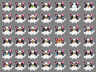 Cartoon emoji dogs set icons stickers emoticons. Cartoon animal characters different emotions. Symbols digital chat objects. Vector illustration