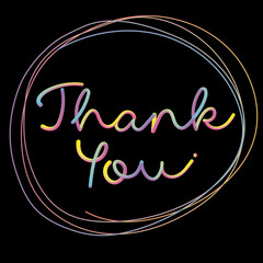 Lettering illustration for thank you in rainbow colors. Vector design EPS10.