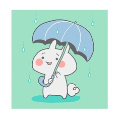 Illustration of a rabbit with a blue umbrella