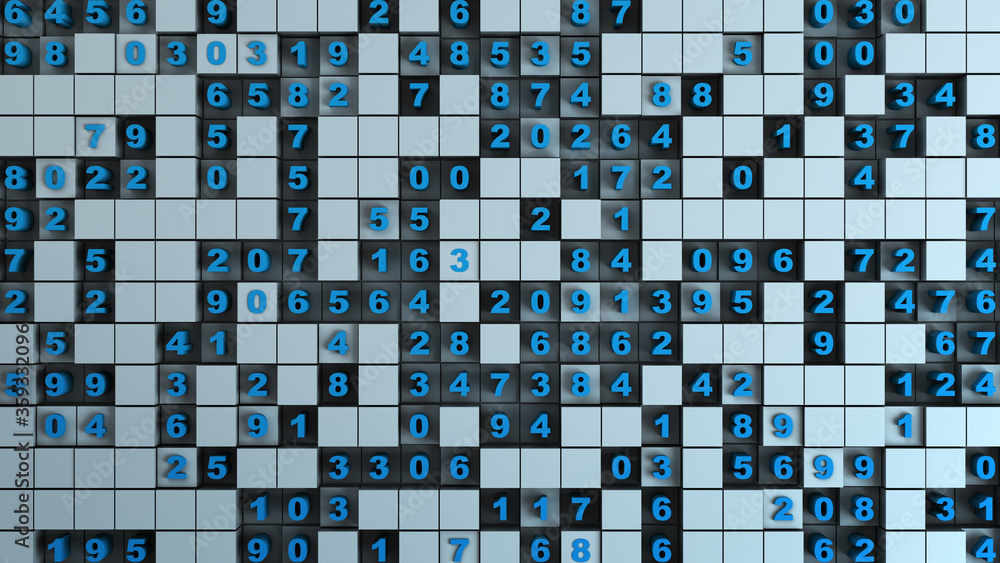 Poster digital data and blue cubes 3d rendering illustration