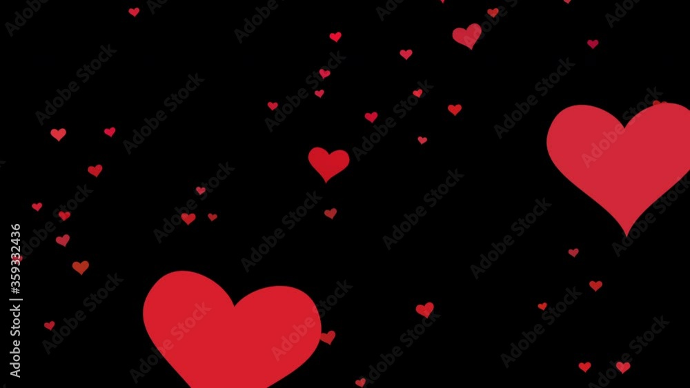 Poster red hearts particle emotion on black screen background