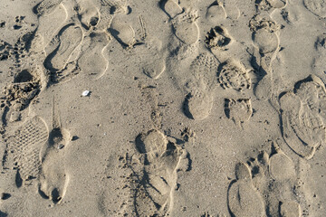 Fototapeta na wymiar Footprint Shoe On Beach; Texture or Background