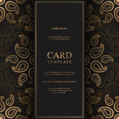 Vector card with gold ornamental mandala elements on dark background. luxury design for wedding invitation, greeting card, brochure, cover, wallpaper, flyer