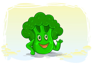 cute broccoli cartoon, broccoli mascot cartoon vector illustration.