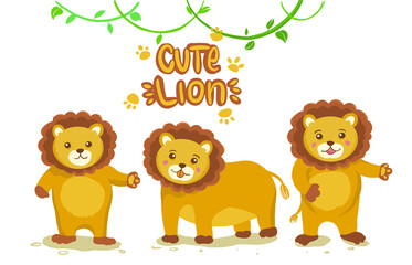 cute lion illustration, set of cartoon lion character. vector illustration