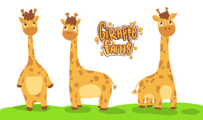 Naklejka premium cute giraffe illustration, set of cartoon giraffe character. vector illustration