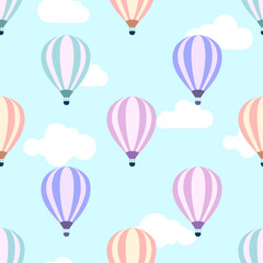 Cute balloon seamless pattern background with cloud.