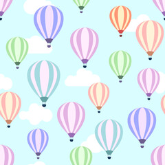 Cute balloon seamless pattern background with cloud.