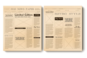 Realistic vector old vintage news paper in two 2 pages, template for your news and information page.