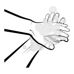 man washes his hands, palms with soap. Compliance with hygiene, precautionary measures during a pandemic and in everyday life. Isolated vector on white background