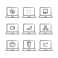 hand drawn laptop and web user interface icons set