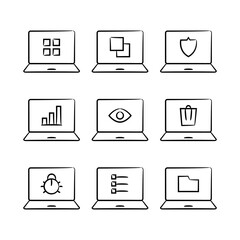 hand drawn laptop and web user interface icons set