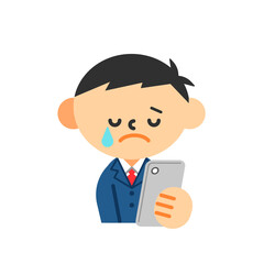 学生　スマートフォン　上半身　男の子　制服　制服　泣く