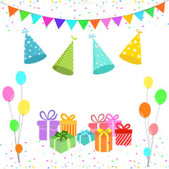 Set of Birthday party on white background.