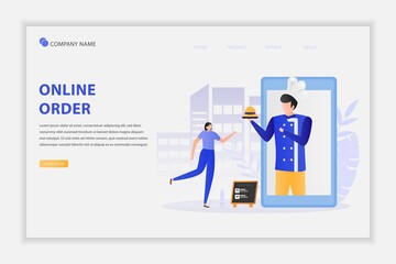 Illustration vector of Online Ordering and Fast Food Delivery concept. Online order, internet food ordering, digital restaurant menu concept. Can use for landing page, web banner, infographic, flyer.