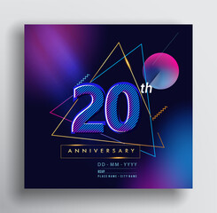 20th Years Anniversary Logo with Colorful Abstract Geometric background, Vector Design Template Elements for Invitation Card and Poster Your Birthday Celebration.