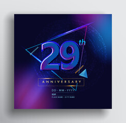 29th Years Anniversary Logo with Colorful Abstract Geometric background, Vector Design Template Elements for Invitation Card and Poster Your Birthday Celebration.