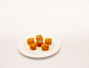 Delicious Asian breakfast shot isolated against a white background. 