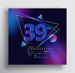 39th Years Anniversary Logo with Colorful Abstract Geometric background, Vector Design Template Elements for Invitation Card and Poster Your Birthday Celebration.