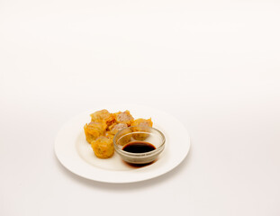 Delicious Asian breakfast shot isolated against a white background. 