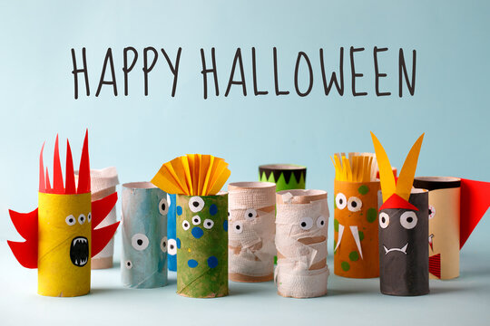 Premium Photo  Halloween monsters from toilet paper rolls childrens crafts  for halloween