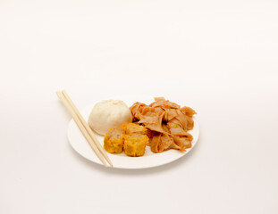 Delicious Asian breakfast shot isolated against a white background. 