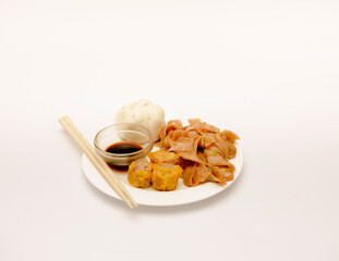 Delicious Asian breakfast shot isolated against a white background. 