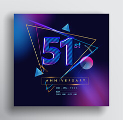 51st Years Anniversary Logo with Colorful Abstract Geometric background, Vector Design Template Elements for Invitation Card and Poster Your Birthday Celebration.