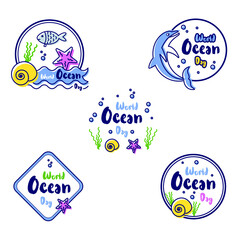 Flat Design of vector icons for welcoming World Ocean Day.