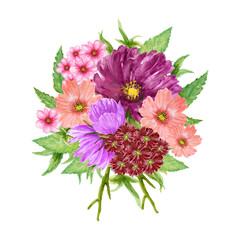Watercolor country forest wild flower cosmos gerbera daisy composition element bouquet Floral Bouquet