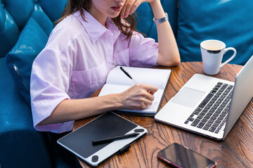 Girl working at the sofa with her Laptop