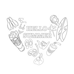 Outlines of isolated summer elements on a white background . Vector illustration