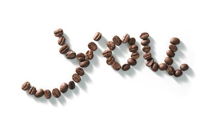 The word you from Coffee beans arranged