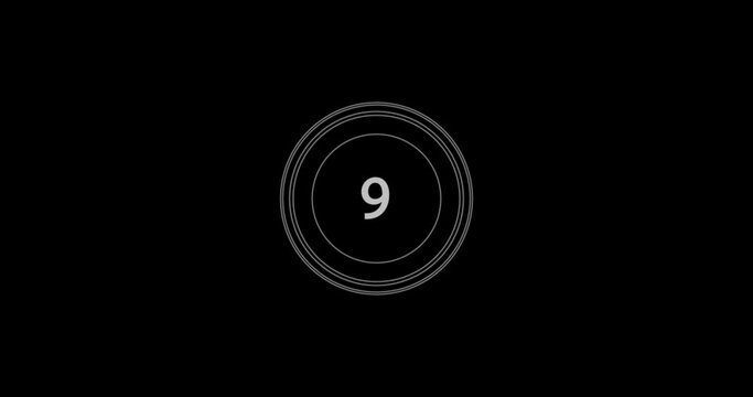 Animation of number nine, 9,  for intro and titles, moving circles, animated font