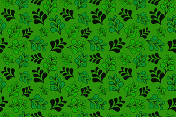 leaves seamless pattern, background, shades of strong green, vector illustration.