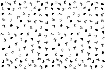 background with hearts in various styles, small hearts, minimalist, line art, love pattern, for gift wrapping, pillow, cards, mugs, and other objects, vector illustration.