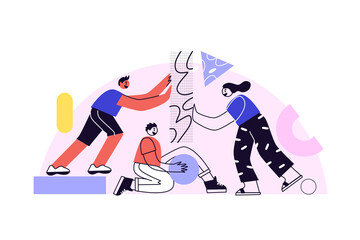 Business concept. Command metaphor. People juggling elements. Vector illustration of the style of flat design. Symbol of teamwork, collaboration, partnership.