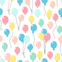Birthday party seamless pattern with colorful balloons on white background - 359342263